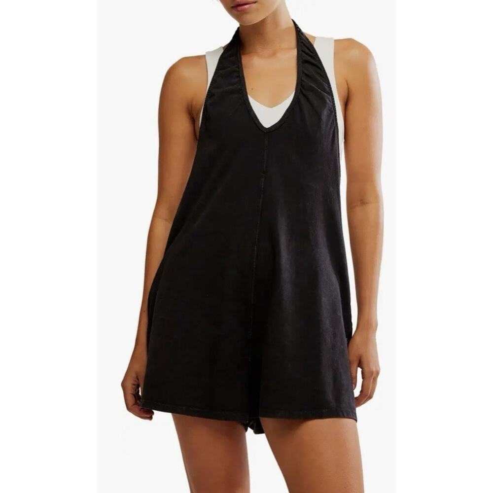 Free People FP Movement Hot Shot Halter Romper Oversized Cotton Stretch Size M